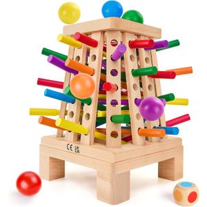 Montessori Board Game for Kids 4-6, Pyramid Wooden Sticks Dice Game, Math Educational, Fine Motor Skills Toy for 3+ Year Olds Girls Boys, Classic Table Game for Family Night