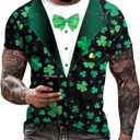 Eciodci Men's St Patricks Day T-Shirts Novelty 3D Printed Shamrock Tuxedo Tees Shirt Clover Leaves Casual Short Sleeve Shirts (XX-Large, Green 7)