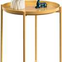HollyHOME Round Metal Side Table, Outdoor Small Folding Accent Stand with Removable Tray, 17.72'' Portable End Table for Balconies, Gardens, Living Rooms and Bedrooms, Yellow