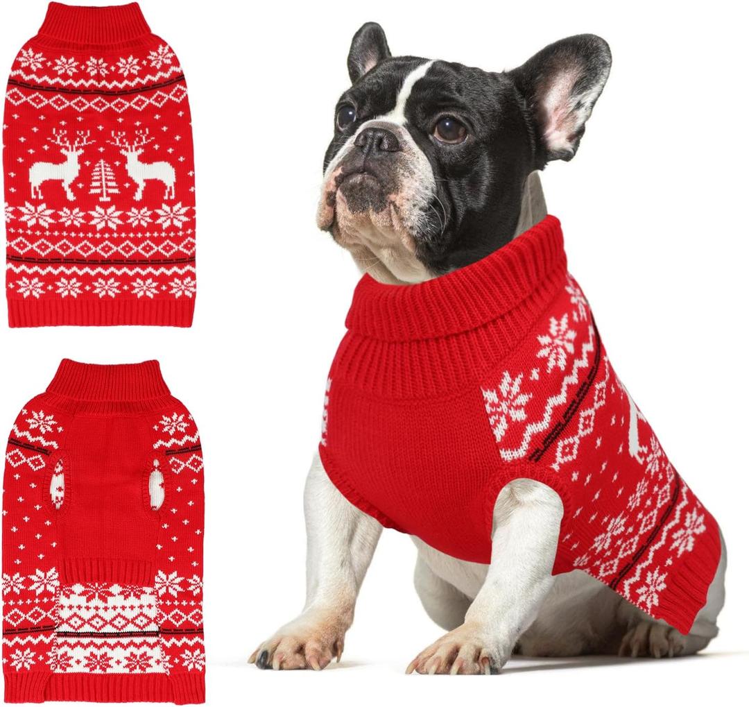 Rypet Dog Christmas Sweater for Large Dogs Warm Soft Christmas Dog Outfits Pet Holiday Sweater Firm Durable Pet Turtleneck Knitwear Dogs Sweaters Pets Winter Coat for Females and Males M