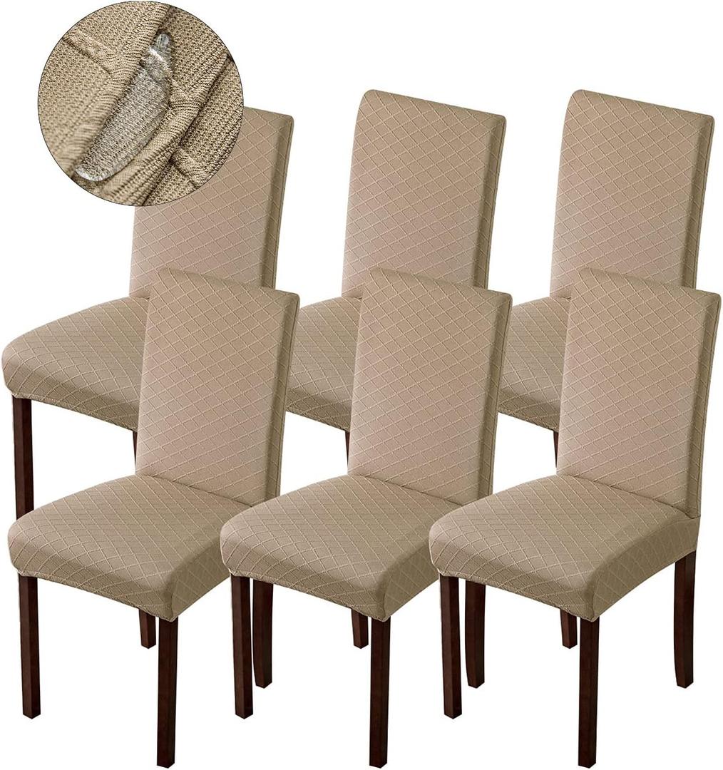 Genina Waterproof Chair Covers for Dining Room and Kitchen - Parsons Chair Covers (Khaki, 6 PCS)