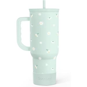 SANDJEST Daisy 40oz Tumbler with Handle and Straw  Flower Insulated Stainless Steel Travel Coffee Mug for Women Girls - Gift Idea for Birthday Christmas Mothers Day