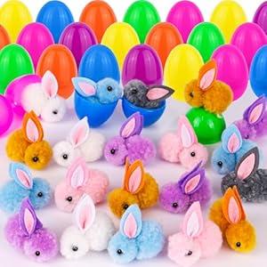 NAWITDA 36 Pack Easter Eggs Fillers with Mini Bunny Plush, Easter Eggs Filled with Toys Inside for Kids, Mini Stuffed Bunny Animals, Easter Basket Stuffers Easter Hunts Party Favors