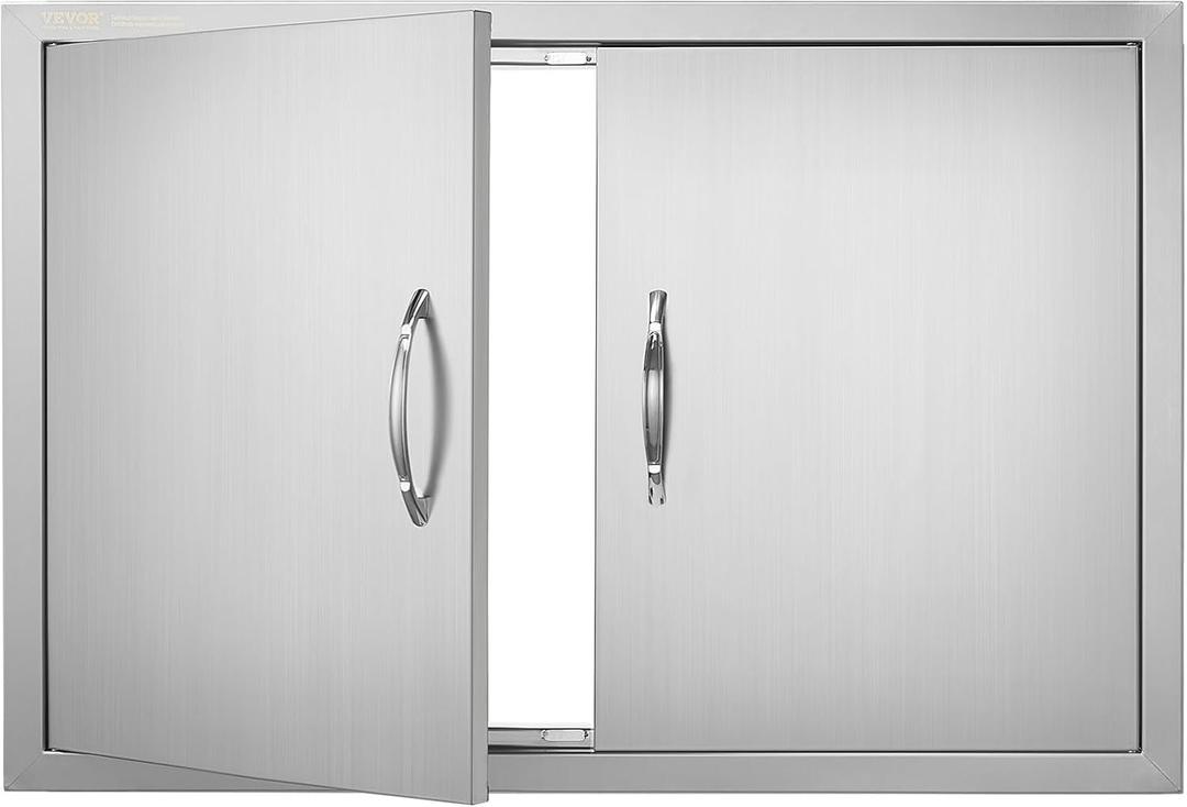 VEVOR BBQ Access Door, 33W x 22H Inch Double Outdoor Kitchen Door, Stainless Steel Flush Mount, Wall Vertical with Handles, for BBQ Island, Grilling Station, Outside Cabinet