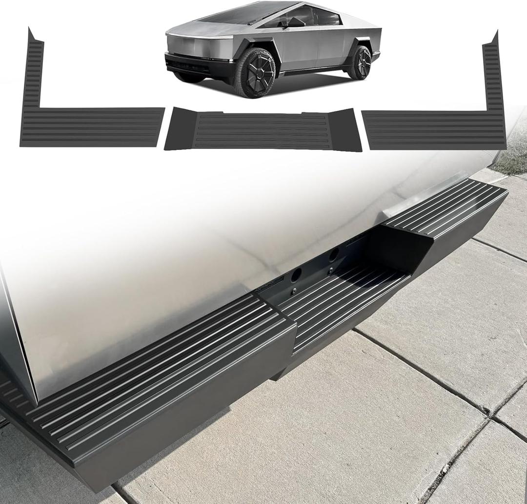 BestEvMod Rear Bumper Tailgate Protector Cover Compatible with Tesla Cybertruck 2023 2024 2025 Accessories Truck Bed Tailgate Step Truck Sill Molding Cap Protective Trim TPE