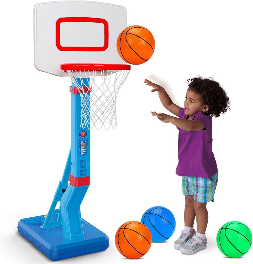 Toddler Basketball Hoop Indoor Mini Adjustable Basketball Goal with Ball Pump for Boys Girls Outdoor Toys for Backyard Game Outside Basketball Toy for Kids Age 2-4 3-5 6 7 4-8 Easter Birthday Gifts (Blue 1)