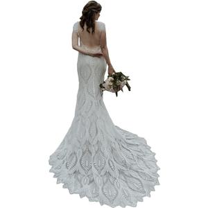 Boho Wedding Dresses for Bride 2023 Vintage Lace Beach Bridal Gowns Mermaid Backless Bride Dresses (4, Ivory)