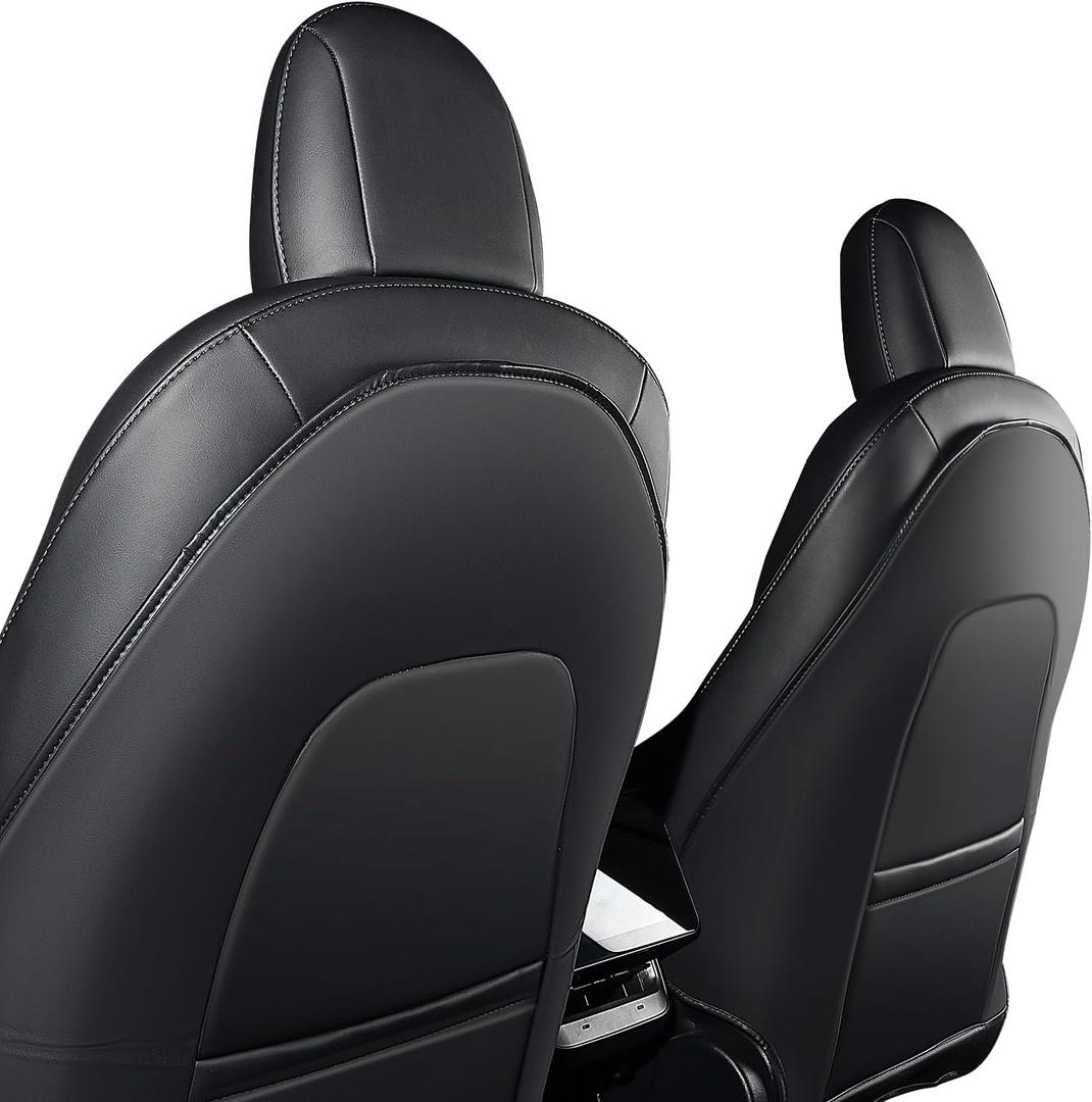 Tesla Leather Seat Back Kick Protector - Fit 2025 2024 2023 2022 2021 2020 Model Y & Model 3, Backseat Kick Mats with Pocket for Kids, Waterproof Scratchproof Easy Clean (Set of 2, Black)