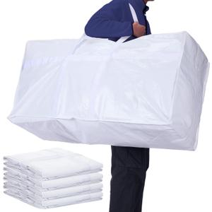 Windyun 4 Pack 57 Gallon Extra Large Storage Bags XXL Moving Bags with Zipper Strong Handles Heavy Duty Jumbo Big Totes Moving Boxes Foldable Duffle for College Dorm Travel Clothes Space Save (White)
