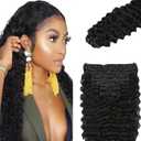 #1B Deep Wave Clip in Hair Extensions Real Human Hair, 26 Inch 120g/7Pcs,Full Shine Black Human Hair,Natural Black Clip ins Brazilian Virgin Human Hair Extensions