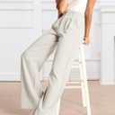 Womens Wide Leg Pants High Waisted Business Casual Summer Dress Pants Palazzo Long Work Trousers with Pockets (White, M)