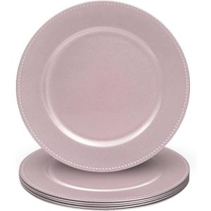 MAONAME 13" Pink Charger Plates, Plastic Plate Chargers with Beaded, Round Charger for Dinner Plates, Plate Chargers for Wedding, Table Decor, Set of 6 MAONAME 13" Pink Charger Plates, Plastic Plate Chargers with Beaded, Round Charger for Dinner Plates, Plate Chargers for Wedding, Table Decor, Set of 6