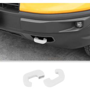 JWWY Front Bumper Tow Hook Cover Tow Trailer Hitch Receiver Cover Towing Hitch Rubber Sleeve Protector Cover Trim Fit for 2021-2024+ Ford Bronco Sport Exterior Accessories White 2PCS