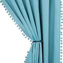 LORDTEX Pom Pom Blackout Curtains for Bedroom, 42 x 95 inch, Teal, Set of 2 Panels - Thermal Insulated Curtains, Sun Light Blocking Rod/Pole Pocket Window Drapes for Living Room