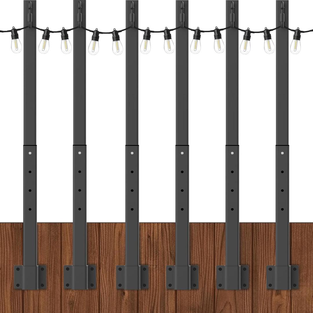 NUERPO 6 Pack String Light Poles,2.8Ft Metal Poles for Outdoor String Lights, Outdoor Light Poles with Post, Poles/Stand for Outside, Patio, Deck, Backyard, Garden Wedding, Party