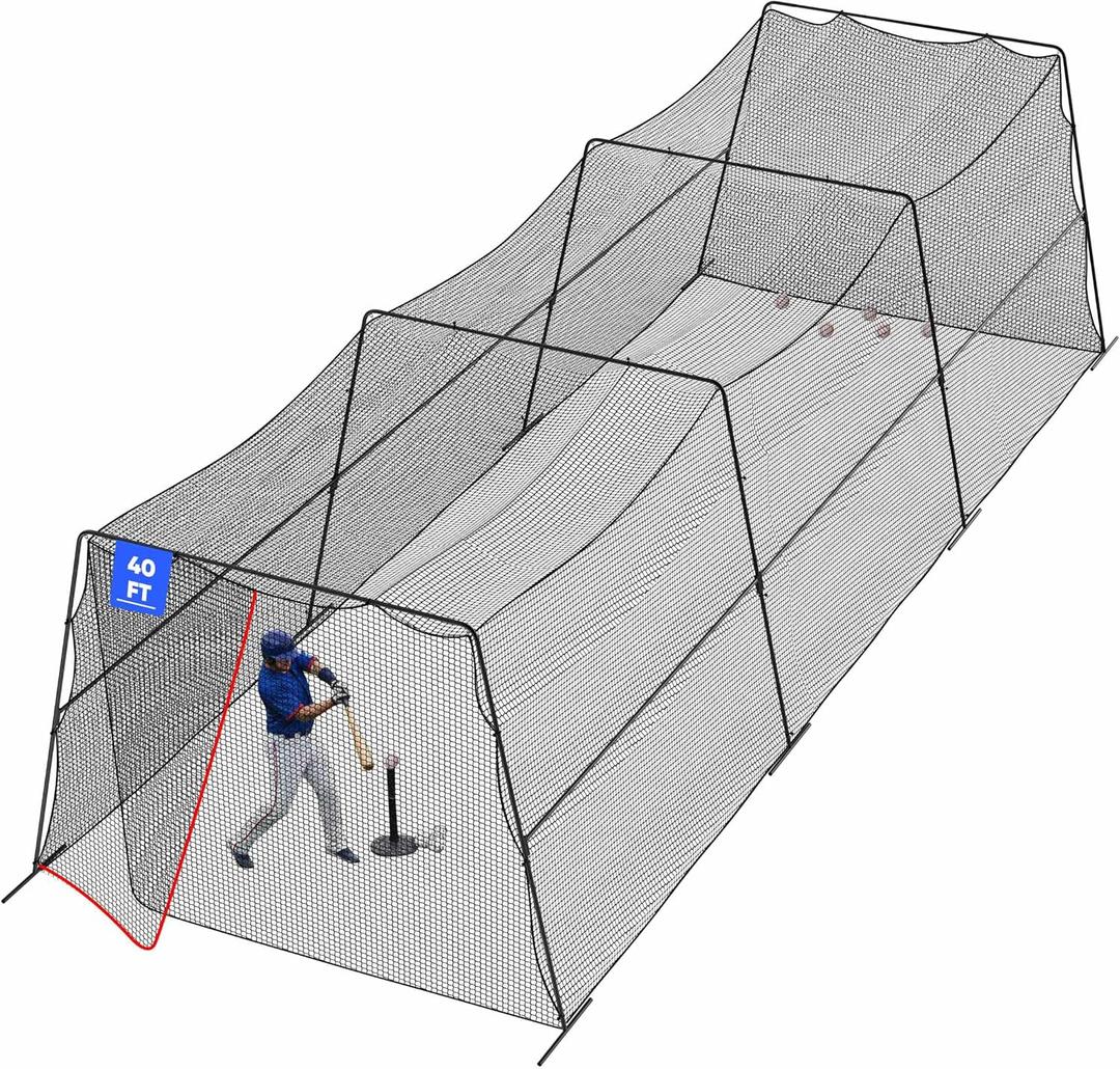 RIIFRILY Baseball Batting Cages for Backyard with Net and Frame, 30FT/40FT Batting Cage for Baseball and Softball, Integrated Gate Net Design