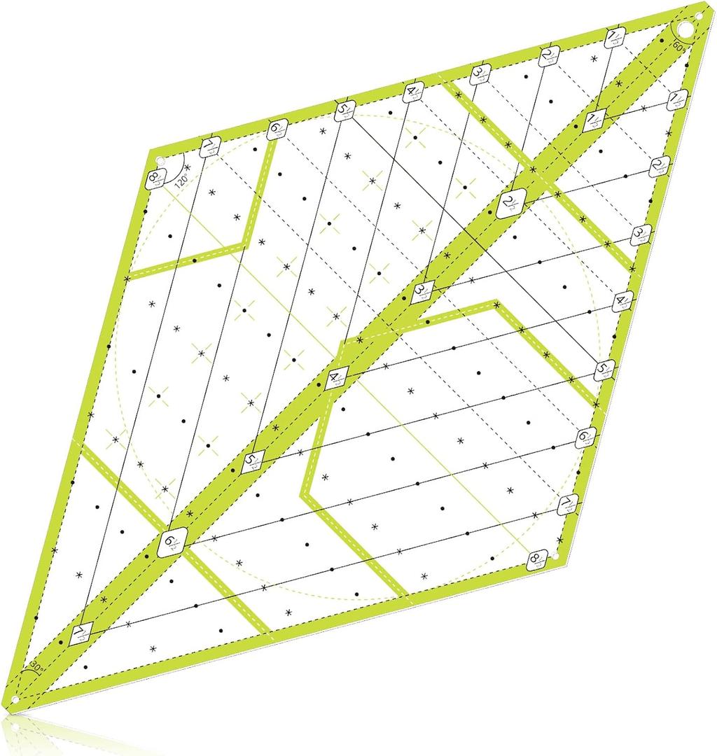 Kanayu 60 Degree Diamond Ruler Acrylic Patch Templates 60 Degree Triangle Ruler for Quilting Sewing Piecing