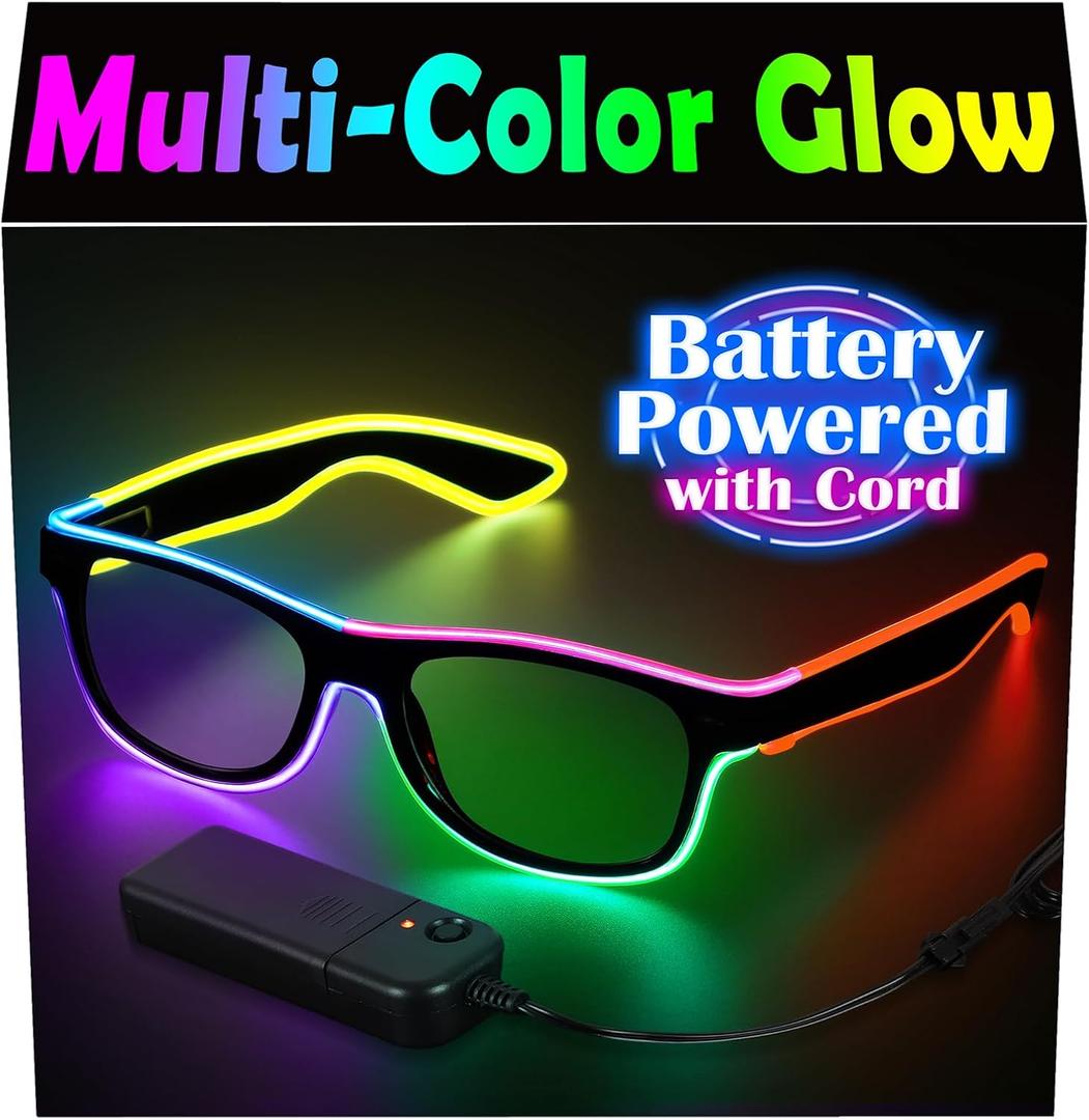 YouRfocus LED Light Up Glasses Multi-Color Glow in the Dark Neon Rave Glasses, Battery Pack Powered with Cord, Party EDM Festival Halloween Concert Accessories (6 Colors) YouRfocus LED Light Up Glasses Multi-Color Glow in the Dark Neon Rave Glasses, Battery Pack Powered with Cord, Party EDM Festival Halloween Concert Accessories (6 Colors)