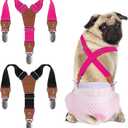 Pet Soft Dog Suspenders 2 Pieces Female Dog Diaper Suspenders for Dogs Diaper Keeper Suspender for Dogs Skirt, Doggy Dress (Black & Pink, S/M)