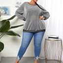 WDIRARA Women's Plus Size Glitter Drop Shoulder Sweatshirt Metallic Round Neck Long Sleeve Party Rave Pullover Tops (Silver)