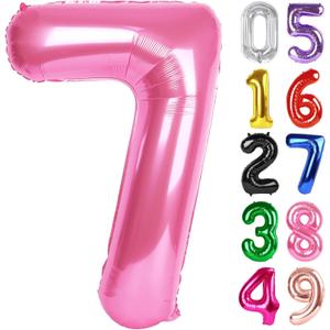 Pink Number 7 Balloon 40 Inch, 7th Birthday Party Decorations for Children, Giant 7 Foil Balloon for Party Supplies