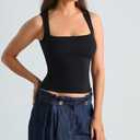 HOYAYO Women's Square Neck Sleeveless Double-Layer Tank Tops Y2K Basics Outfit Tee T Shirts Black S
