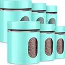 6 Pack Kitchen Canisters Set 20 oz Airtight Stainless Steel Canister Food Storage Container with Window Glass, Coffee Sugar Candy Jars Tea Organizer for Flour Cookies Spices Grains Kitchen(Turquoise)