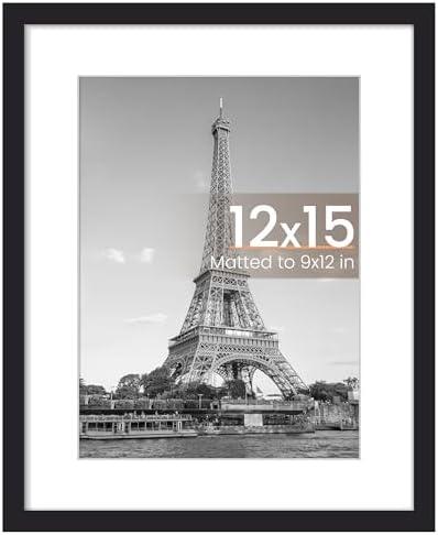 upsimples 12 x 15 Frame, Display Pictures 9x12 with Mat or 12x15 Without, Wall Hanging Photo Frame, Black, 1 Pack