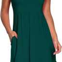 Atizon Casual Summer T Shirt Dress for Women V Neck Swing Elastic Tunic Short Sundress with Pockets (X-Large, 1 Dark Green)