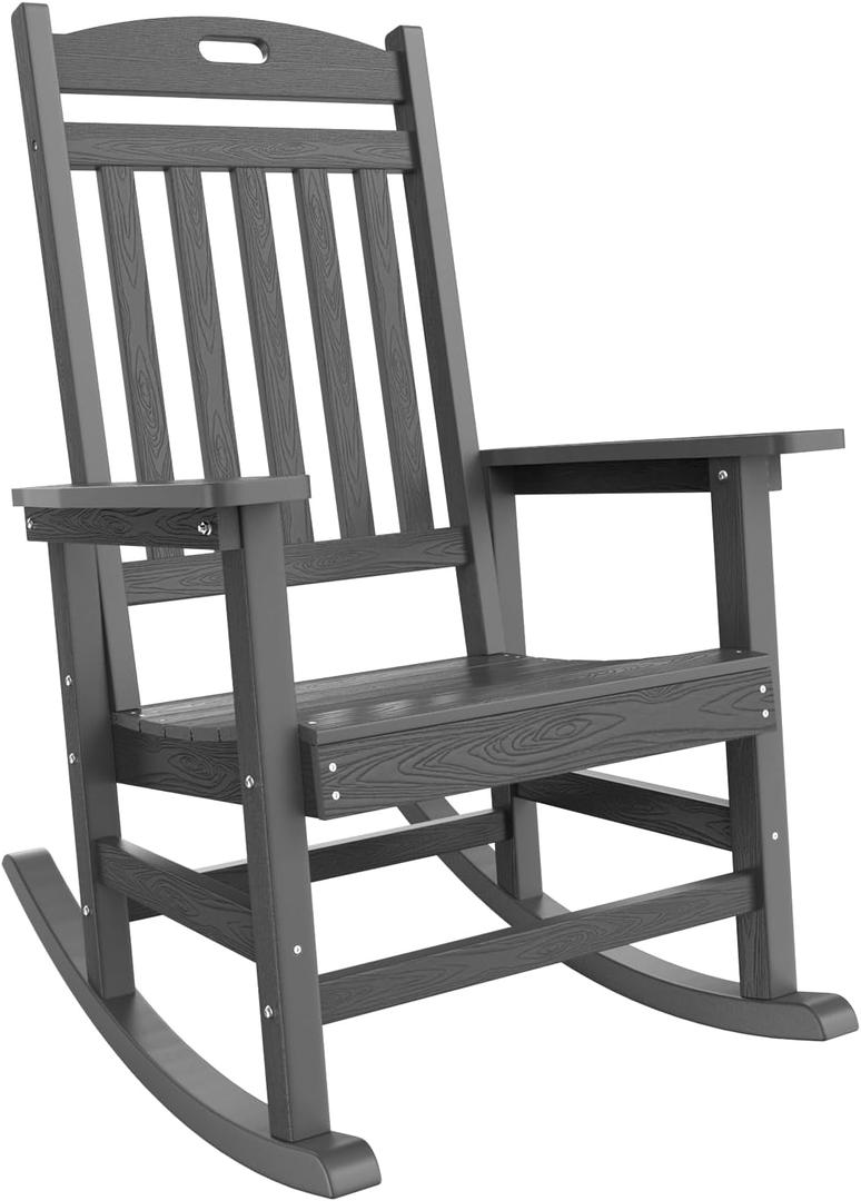 YEFU Outdoor Rocking Chair Oversized,Seat Depth 22",Backrest Height 31",Patio Poly Wide Rocker Chair with 380lbs Weight Capacity,Weather Resistant,for Lawn,Porch,Backyard,Indoor and Garden(Grey)