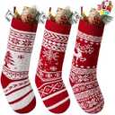 JOYIN 3 PCS 18” Knit Christmas Stockings, Reindeer/ Christmas Tree/ Snow Flakes Knitted Stocking Decorations for Holiday Tree Decor