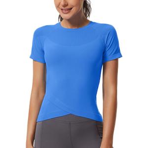 MathCat Workout Shirts for Women, Workout Tops for Women Short Sleeve, Cross Hem Compression Shirts (XS, Lake Blue)