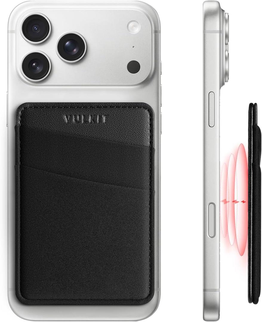 VULKIT Magnetic Phone Wallet for MagSafe- RFID Blocking - Card Holder Wallet for iPhone 16/15/14/13/12 Series & Phone Case with MagSafe (Black)