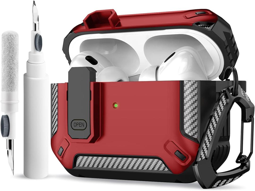 Meliya for AirPods Pro 2nd/1st Generation Case Cover with Cleaner Kit & Keychain, Automatic Pop-up Full Protection Hard Protective Case with Secure Lock for Apple AirPods Pro 2 (2023/2022/2019) (Black Red)