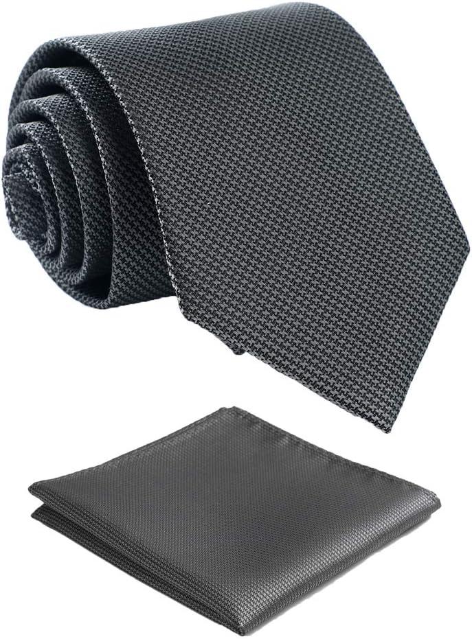 Mens Solid Color Tie,Handmade Neckties With Multiple Colors+Gift Box (Gray Tie+pocket Square)