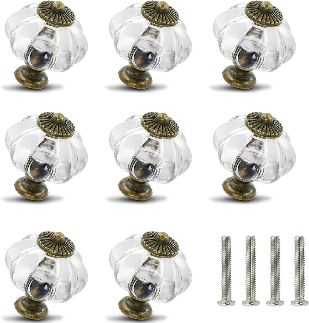 Clear Pumpkin Knobs 12 Pack Cabinet Knobs Vintage Drawer Pulls - Antique Dresser Pulls with Screws for Closet Drawer Cupboard Cabinet and DIY Home Project (1-3/8 Inch)