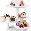 Skylety 4 Tier Round Cupcake Tower Stand Beaded Wood Cake Stand with Tiered Tray for 50 Cupcakes Cake Display Dessert Tiered Serving Tray for Birthday Graduation Wedding(White)