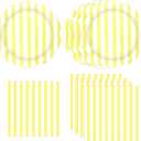 50PCS Yellow Striped Paper Plates and Napkins Party Supplies, Yellow and White Scalloped Party Plates and Napkins Tableware Set for Birthday Bridal & Baby Shower Wedding Party Decoration