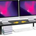 Dual-Monitor-Stand-Riser-For-Desk Adjustable Length 32-40 InchLarge Desktop Computer Monitor Riser For 2 ScreensDesk Shelf Organizer Riser Stand For Computer/Laptop/PC/Printer/TV Black