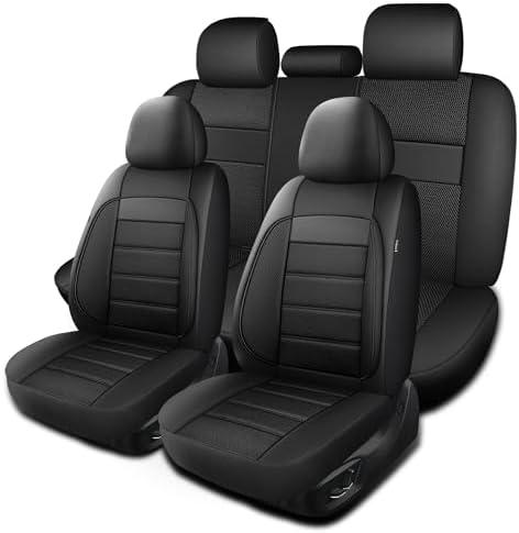 HChengkikz Car Seat Covers, Leather, 3D Foam Back Support (Black) | Air Mesh, Airbag Compatible, Universal Fit for Most Cars, Vans, Trucks, SUVs