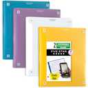 Five Star 2-Pocket Folder + Study App, 2 Pack, Plastic Folder with Prong Fasteners and Customizable Clear Cover, Holds 8-1/2" x 11" Paper, White, Purple, Yellow, Blue (340220B-ECM)