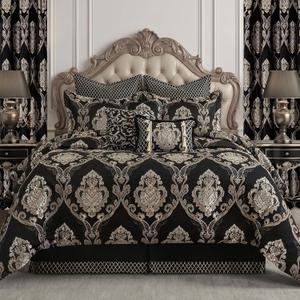 Loom and Mill 9-Piece Luxury Jacquard Comforter Set, European Damask King Size Comforter Sets, Classic Textured Black Bedding Set with Euro Shams, Bedskirt, Filled Decorative Pillow for Home(King)