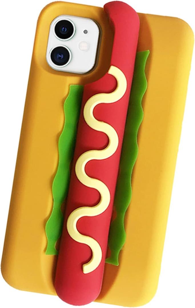 Phone Cases for iPhone 16 Pro Protective Case Cute, 3D Kawaii Camera Lens Protector Cover Phone Cases Silicone Compatible with iPhone 16 Pro (Hot Dog)