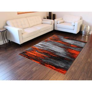 Masada Rugs, Modern Contemporary Area Rug, Orange Grey Black (5 Feet X 7 Feet)