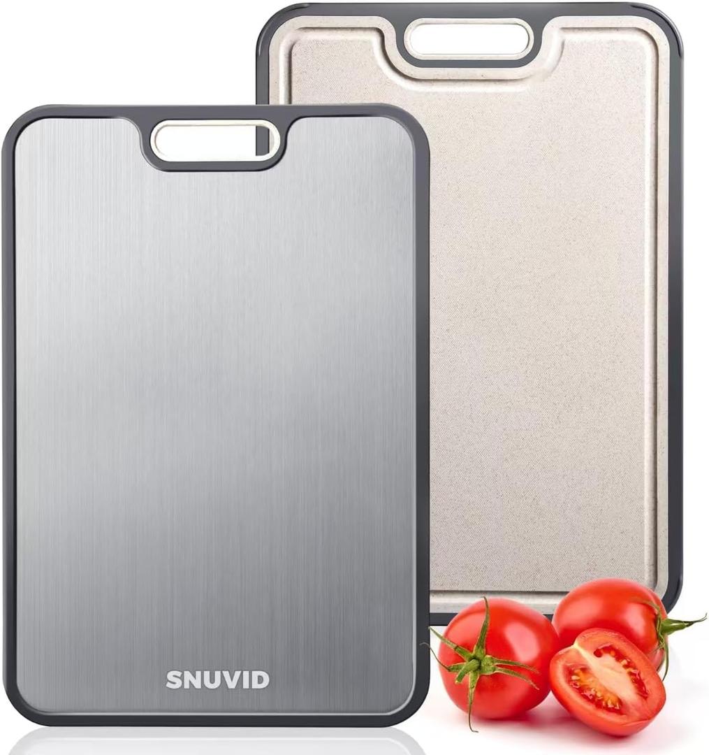 Titanium Cutting Board, Double Sided Cutting Boards for kitchen, Pure Titanium and Wheat Straw PP, Food-Grade, non-Toxic - Easy to Clean