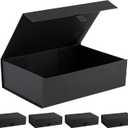 Purple Q Crafts Black Ribbed Hard Gift Box With Magnetic Closure Lid 14" x 9" x 4" Rectangle Favor Boxes With Classy Black Finish (5 Boxes)