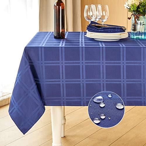 Mebakuk Jacquard Plaid Table Cloth Rectangle Modern Tablecloth Waterproof Anti-Shrink Soft and Wrinkle Resistant Decorative Fabric Table Cover for Kitchen (Navy Blue, 60" x 84" (6-8 Seats))