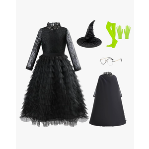 Witch Costume for Girls, Halloween Black Witch Dress Cosplay Outfit With Cloak Hat Size 13-15 Years Witch Costume for Girls, Halloween Black Witch Dress Cosplay Outfit With Cloak Hat Size 13-15 Years