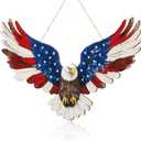 1 Pcs 4th of July Patriotic Eagle Wreath Hanging Door Sign 250th Anniversary Memorial Day Wreath Decorations Door Hanger Rustic Wooden Plaque for Wall Front Porch Farmhouse Decor