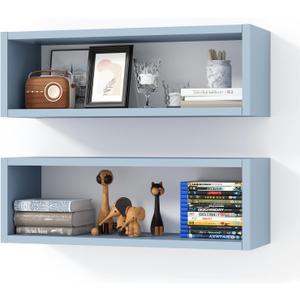 Kaboon 24in Floating Cube Shelves Set of 2, Display Shelves Wall Mount, Decorative Hanging Shelves for Kitchen Living Room Office,(Grayish Blue, Rectangle 2 Cubes)